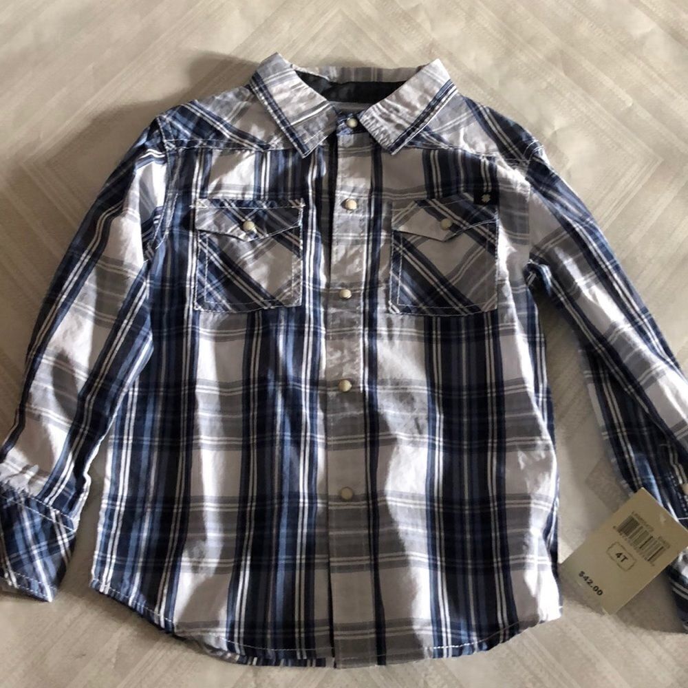 Lucky Brand Blue & White Plaid Button Down Shirt